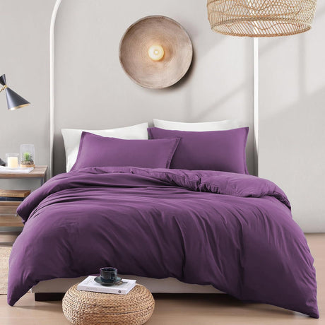 Hotel Soft Microfiber Duvet Cover Set-2000TC Quilt Cover Set & Pillowcases -1 Donna Cover Zipper Closure & 1 x Pillowcases-Breathable Bedding - Wrinkle, Fade, Stain Resistant(Purple,King)