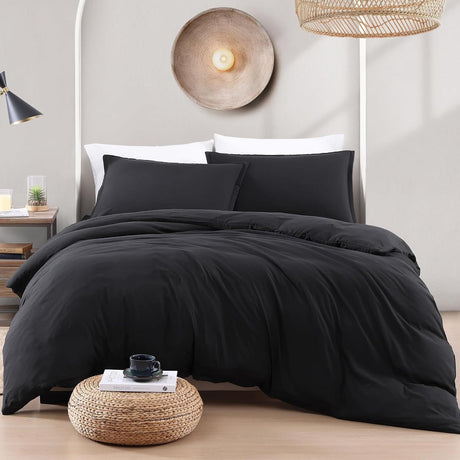 Hotel Soft Microfiber Duvet Cover Set-2000TC Quilt Cover Set & Pillowcases -1 Donna Cover Zipper Closure & 1 x Pillowcases-Breathable Bedding - Wrinkle, Fade, Stain Resistant(Black,King Single)
