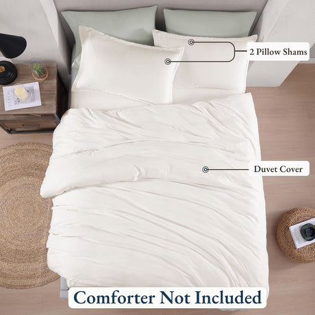 Hotel Soft Microfiber Duvet Cover Set-2000TC Quilt Cover Set & Pillowcases -1 Donna Cover Zipper Closure & 1 x Pillowcases-Breathable Bedding - Wrinkle, Fade, Stain Resistant(Raw white,Queen)