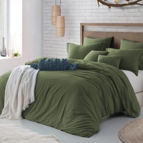 Hotel Soft Microfiber Duvet Cover Set-2000TC Quilt Cover Set & Pillowcases -1 Donna Cover Zipper Closure & 1 x Pillowcases-Breathable Bedding - Wrinkle, Fade, Stain Resistant(Olive green,Queen)