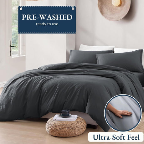 Hotel Soft Microfiber Duvet Cover Set-2000TC Quilt Cover Set & Pillowcases -1 Donna Cover Zipper Closure & 1 x Pillowcases-Breathable Bedding - Wrinkle, Fade, Stain Resistant(Dark gray,Queen)