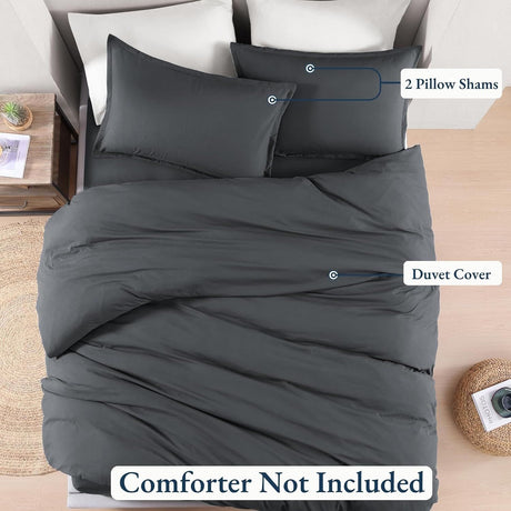 Hotel Soft Microfiber Duvet Cover Set-2000TC Quilt Cover Set & Pillowcases -1 Donna Cover Zipper Closure & 1 x Pillowcases-Breathable Bedding - Wrinkle, Fade, Stain Resistant(Dark gray,Queen)