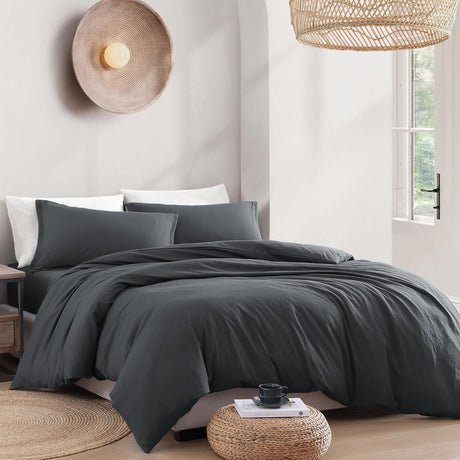 Hotel Soft Microfiber Duvet Cover Set-2000TC Quilt Cover Set & Pillowcases -1 Donna Cover Zipper Closure & 1 x Pillowcases-Breathable Bedding - Wrinkle, Fade, Stain Resistant(Dark gray,Queen)