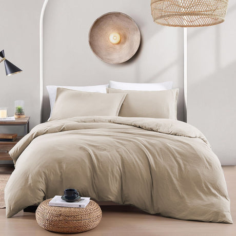 Hotel Soft Microfiber Duvet Cover Set-2000TC Quilt Cover Set & Pillowcases -1 Donna Cover Zipper Closure & 1 x Pillowcases-Breathable Bedding - Wrinkle, Fade, Stain Resistant(Camel Beige,Queen)