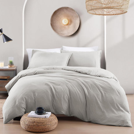 Hotel Soft Microfiber Duvet Cover Set-2000TC Quilt Cover Set & Pillowcases -1 Donna Cover Zipper Closure & 1 x Pillowcases-Breathable Bedding - Wrinkle, Fade, Stain Resistant(Silver-gray,Queen)