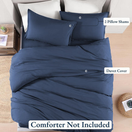Hotel Soft Microfiber Duvet Cover Set-2000TC Quilt Cover Set & Pillowcases -1 Donna Cover Zipper Closure & 1 x Pillowcases-Breathable Bedding - Wrinkle, Fade, Stain Resistant(Navy,Single)