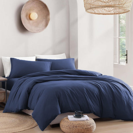 Hotel Soft Microfiber Duvet Cover Set-2000TC Quilt Cover Set & Pillowcases -1 Donna Cover Zipper Closure & 1 x Pillowcases-Breathable Bedding - Wrinkle, Fade, Stain Resistant(Navy,Single)