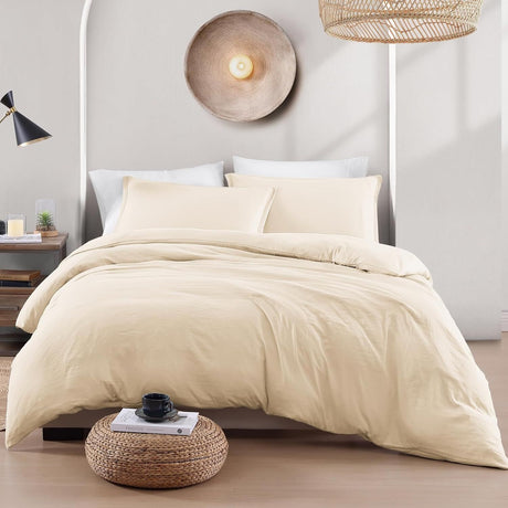 Hotel Soft Microfiber Duvet Cover Set-2000TC Quilt Cover Set & Pillowcases -1 Donna Cover Zipper Closure & 1 x Pillowcases-Breathable Bedding - Wrinkle, Fade, Stain Resistant(Cream White,Single)