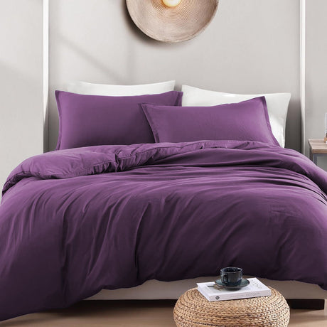 Hotel Soft Microfiber Duvet Cover Set-2000TC Quilt Cover Set & Pillowcases -1 Donna Cover Zipper Closure & 1 x Pillowcases-Breathable Bedding - Wrinkle, Fade, Stain Resistant(Purple,Single)