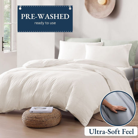 Hotel Soft Microfiber Duvet Cover Set-2000TC Quilt Cover Set & Pillowcases -1 Donna Cover Zipper Closure & 1 x Pillowcases-Breathable Bedding - Wrinkle, Fade, Stain Resistant(Raw white,Super King)