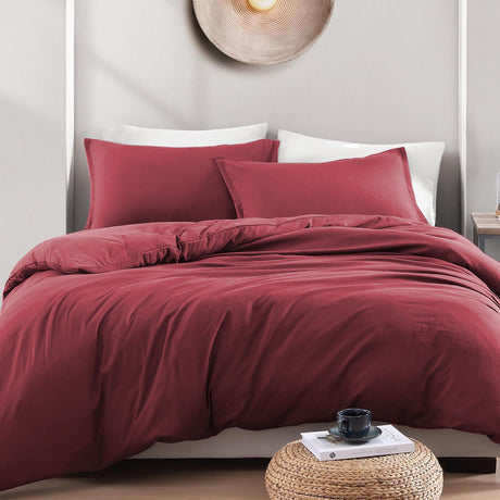 Hotel Soft Microfiber Duvet Cover Set-2000TC Quilt Cover Set & Pillowcases -1 Donna Cover Zipper Closure & 1 x Pillowcases-Breathable Bedding - Wrinkle, Fade, Stain Resistant(Red,Super King)
