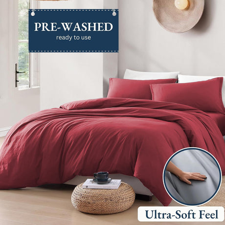 Hotel Soft Microfiber Duvet Cover Set-2000TC Quilt Cover Set & Pillowcases -1 Donna Cover Zipper Closure & 1 x Pillowcases-Breathable Bedding - Wrinkle, Fade, Stain Resistant(Red,Super King)
