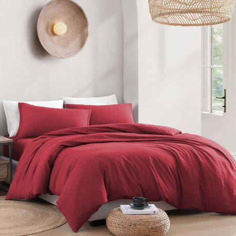 Hotel Soft Microfiber Duvet Cover Set-2000TC Quilt Cover Set & Pillowcases -1 Donna Cover Zipper Closure & 1 x Pillowcases-Breathable Bedding - Wrinkle, Fade, Stain Resistant(Red,Super King)
