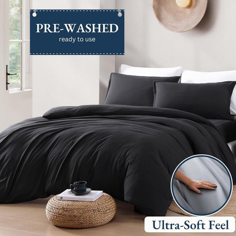 Hotel Soft Microfiber Duvet Cover Set-2000TC Quilt Cover Set & Pillowcases -1 Donna Cover Zipper Closure & 1 x Pillowcases-Breathable Bedding - Wrinkle, Fade, Stain Resistant(Black,Super King)