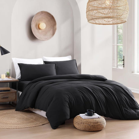 Hotel Soft Microfiber Duvet Cover Set-2000TC Quilt Cover Set & Pillowcases -1 Donna Cover Zipper Closure & 1 x Pillowcases-Breathable Bedding - Wrinkle, Fade, Stain Resistant(Black,Super King)