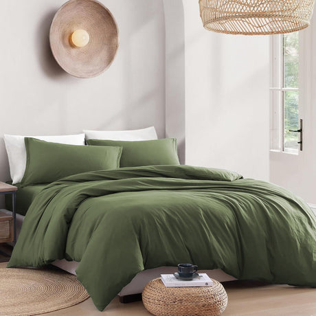 Hotel Soft Microfiber Duvet Cover Set-2000TC Quilt Cover Set & Pillowcases -1 Donna Cover Zipper Closure & 1 x Pillowcases-Breathable Bedding - Wrinkle, Fade, Stain Resistant(Olive green,Super King)