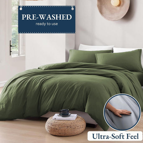 Hotel Soft Microfiber Duvet Cover Set-2000TC Quilt Cover Set & Pillowcases -1 Donna Cover Zipper Closure & 1 x Pillowcases-Breathable Bedding - Wrinkle, Fade, Stain Resistant(Olive green,Super King)