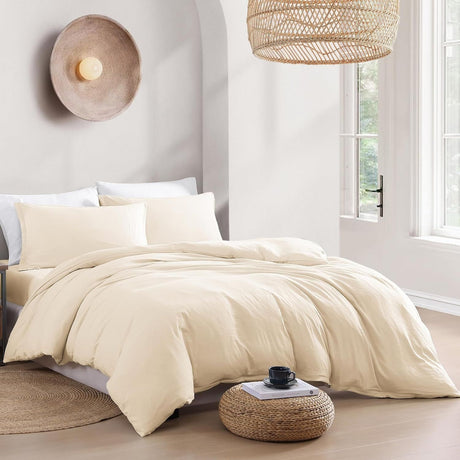 Hotel Soft Microfiber Duvet Cover Set-2000TC Quilt Cover Set & Pillowcases -1 Donna Cover Zipper Closure & 1 x Pillowcases-Breathable Bedding - Wrinkle, Fade, Stain Resistant(Cream White,Super King)