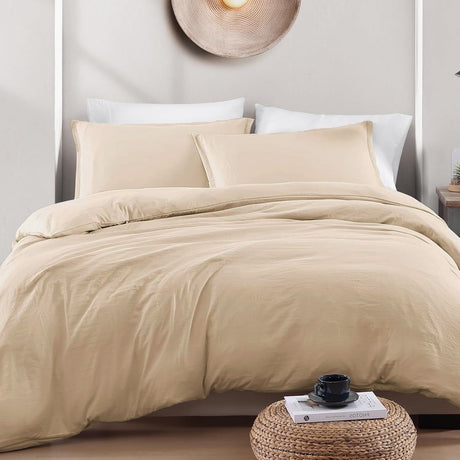 Hotel Soft Microfiber Duvet Cover Set-2000TC Quilt Cover Set & Pillowcases -1 Donna Cover Zipper Closure & 1 x Pillowcases-Breathable Bedding - Wrinkle, Fade, Stain Resistant(Camel Beige,Super King)
