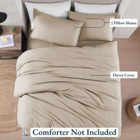 Hotel Soft Microfiber Duvet Cover Set-2000TC Quilt Cover Set & Pillowcases -1 Donna Cover Zipper Closure & 1 x Pillowcases-Breathable Bedding - Wrinkle, Fade, Stain Resistant(Camel Beige,Super King)