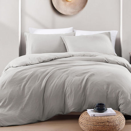 Hotel Soft Microfiber Duvet Cover Set-2000TC Quilt Cover Set & Pillowcases -1 Donna Cover Zipper Closure & 1 x Pillowcases-Breathable Bedding - Wrinkle, Fade, Stain Resistant(Silver-gray,Super King)
