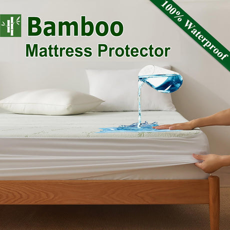 King Bamboo Mattress Protector,Breathable Waterproof Mattress Cover,3D Air Fabric Cooling Bed Pad Cover, Deep Pocket 40cm(King,Green)