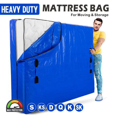 Mattress Bag Mattresses Protector Plastic Moving Storage Dust Cover Carry Bed Waterproof Zipper Packing Reusable Disposal, Extra Thick Heavy Duty, with Handles(Super King)