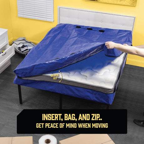 Mattress Bag Mattresses Protector Plastic Moving Storage Dust Cover Carry Bed Waterproof Zipper Packing Reusable Disposal, Extra Thick Heavy Duty, with Handles(Super King)