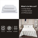 Art Silk Satin Sheet Set Hotel 4 Pieces Fitted/Flat Sheet Bedding Set-Luxury Soft Silky Sheets for Hair and Skin, Similar to Silk Bed Sheets Set 4 Pieces(Double,White)