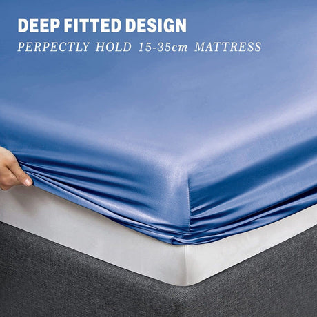Art Silk Satin Sheet Set Hotel 4 Pieces Fitted/Flat Sheet Bedding Set-Luxury Soft Silky Sheets for Hair and Skin, Similar to Silk Bed Sheets Set 4 Pieces(Double,Ocean)