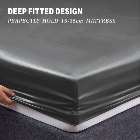 Art Silk Satin Sheet Set Hotel 4 Pieces Fitted/Flat Sheet Bedding Set-Luxury Soft Silky Sheets for Hair and Skin, Similar to Silk Bed Sheets Set 4 Pieces(Double,Grey)