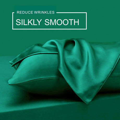 Art Silk Satin Sheet Set Hotel 4 Pieces Fitted/Flat Sheet Bedding Set-Luxury Soft Silky Sheets for Hair and Skin, Similar to Silk Bed Sheets Set 4 Pieces(Double,Green)