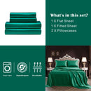 Art Silk Satin Sheet Set Hotel 4 Pieces Fitted/Flat Sheet Bedding Set-Luxury Soft Silky Sheets for Hair and Skin, Similar to Silk Bed Sheets Set 4 Pieces(Double,Green)