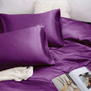 Art Silk Satin Sheet Set Hotel 4 Pieces Fitted/Flat Sheet Bedding Set-Luxury Soft Silky Sheets for Hair and Skin, Similar to Silk Bed Sheets Set 4 Pieces(Double,Purple)