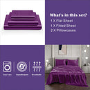 Art Silk Satin Sheet Set Hotel 4 Pieces Fitted/Flat Sheet Bedding Set-Luxury Soft Silky Sheets for Hair and Skin, Similar to Silk Bed Sheets Set 4 Pieces(Double,Purple)