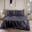 Art Silk Satin Sheet Set Hotel 4 Pieces Fitted/Flat Sheet Bedding Set-Luxury Soft Silky Sheets for Hair and Skin, Similar to Silk Bed Sheets Set 4 Pieces(King,Black)