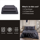 Art Silk Satin Sheet Set Hotel 4 Pieces Fitted/Flat Sheet Bedding Set-Luxury Soft Silky Sheets for Hair and Skin, Similar to Silk Bed Sheets Set 4 Pieces(King,Black)