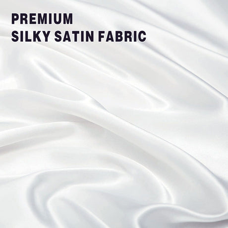 Art Silk Satin Sheet Set Hotel 3 Pieces Fitted/Flat Sheet Bedding Set-Luxury Soft Silky Sheets for Hair and Skin, Similar to Silk Bed Sheets Set 3 Pieces(King Single,White)