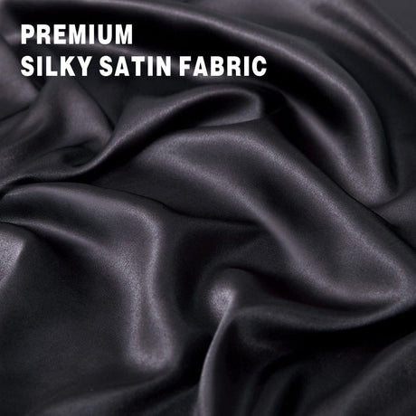 Art Silk Satin Sheet Set Hotel 3 Pieces Fitted/Flat Sheet Bedding Set-Luxury Soft Silky Sheets for Hair and Skin, Similar to Silk Bed Sheets Set 3 Pieces(King Single,Black)
