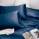 Art Silk Satin Sheet Set Hotel 4 Pieces Fitted/Flat Sheet Bedding Set-Luxury Soft Silky Sheets for Hair and Skin, Similar to Silk Bed Sheets Set 4 Pieces(Queen,Navy)