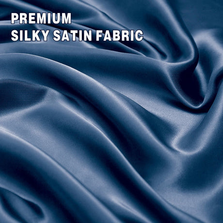 Art Silk Satin Sheet Set Hotel 4 Pieces Fitted/Flat Sheet Bedding Set-Luxury Soft Silky Sheets for Hair and Skin, Similar to Silk Bed Sheets Set 4 Pieces(Super King,Navy)