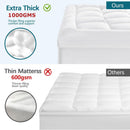 1000GSM Mattress Topper Viscose Derived from Bamboo, Thick Pillowtop Fitted Mattress Cover with 45cm Deep Skirt - Machine Washable Hypoallergenic(Double,white)