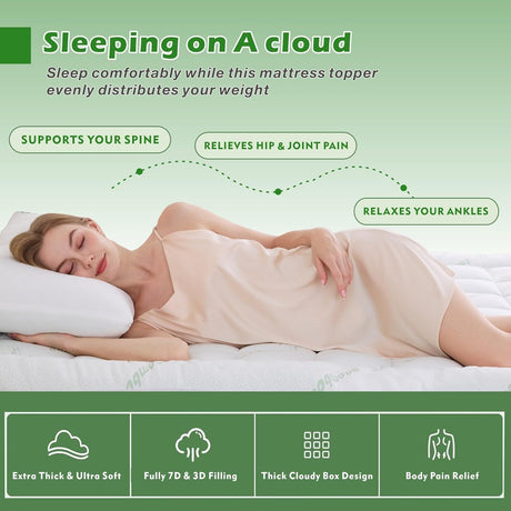 800GSM Mattress Topper Viscose Derived from Bamboo, Thick Pillowtop Fitted Mattress Cover with 45cm Deep Skirt - Machine Washable Hypoallergenic(Double,Green)