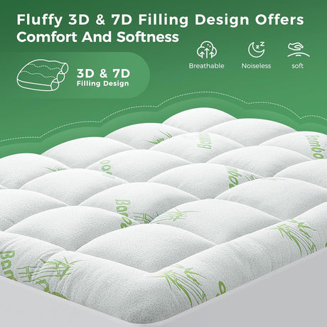 800GSM Mattress Topper Viscose Derived from Bamboo, Thick Pillowtop Fitted Mattress Cover with 45cm Deep Skirt - Machine Washable Hypoallergenic(Double,Green)