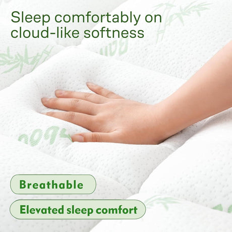 800GSM Mattress Topper Viscose Derived from Bamboo, Thick Pillowtop Fitted Mattress Cover with 45cm Deep Skirt - Machine Washable Hypoallergenic(Double,Green)