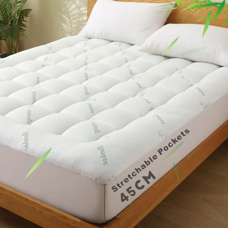 800GSM Mattress Topper Viscose Derived from Bamboo, Thick Pillowtop Fitted Mattress Cover with 45cm Deep Skirt - Machine Washable Hypoallergenic(King,Green)