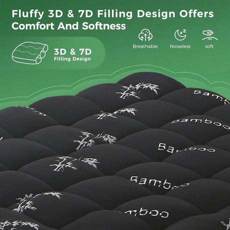 800GSM Mattress Topper Viscose Derived from Bamboo, Thick Pillowtop Fitted Mattress Cover with 45cm Deep Skirt - Machine Washable Hypoallergenic(Super King,Black)