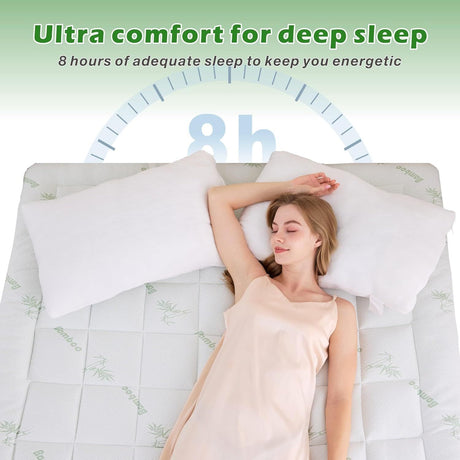 800GSM Mattress Topper Viscose Derived from Bamboo, Thick Pillowtop Fitted Mattress Cover with 45cm Deep Skirt - Machine Washable Hypoallergenic(Super King,Green)