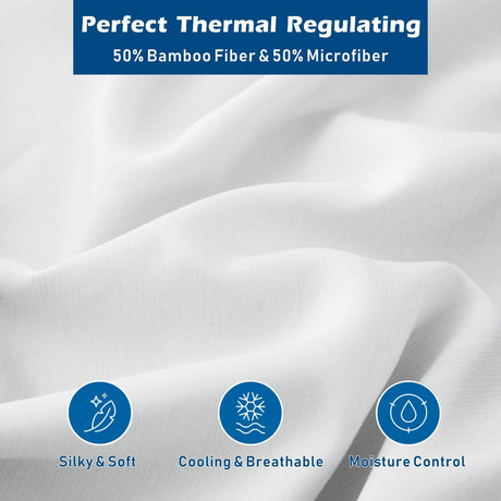 4 Piece Hotel Bamboo Cooling Sheet Set -Ultra Soft 2000TC Breathable Bed Sheets Set with 37 Centimetre Deep Pocket-Cooling Sheets for Hot Sleepers(White,Double)