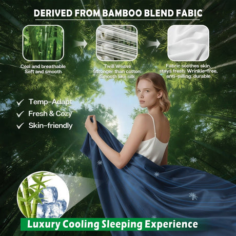 4 Piece Hotel Bamboo Cooling Sheet Set -Ultra Soft 2000TC Breathable Bed Sheets Set with 37 Centimetre Deep Pocket-Cooling Sheets for Hot Sleepers(Navy,Double)